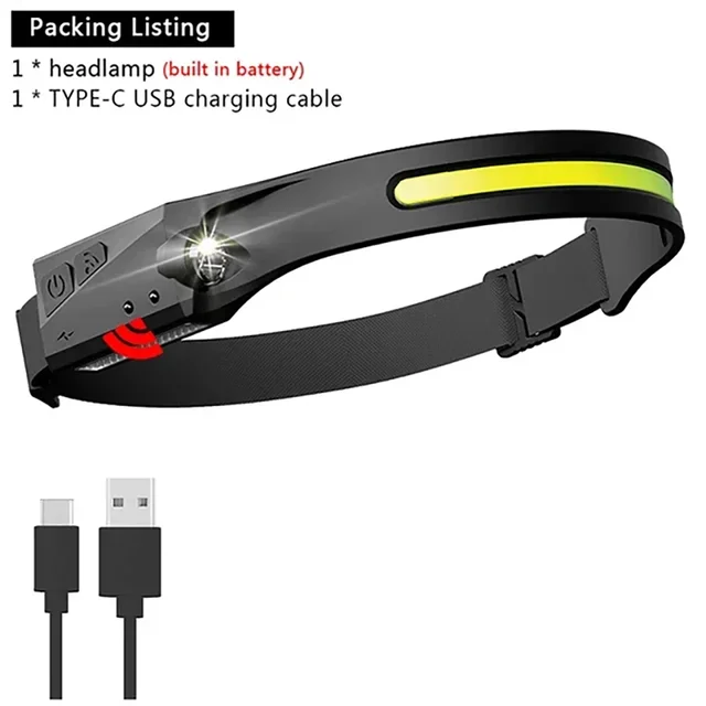 XPE+COB LED Sensor Headlamp USB Rechargeable Camping Search Light Headlight Led Head Torch Head Flashlight for Fishing Lantern